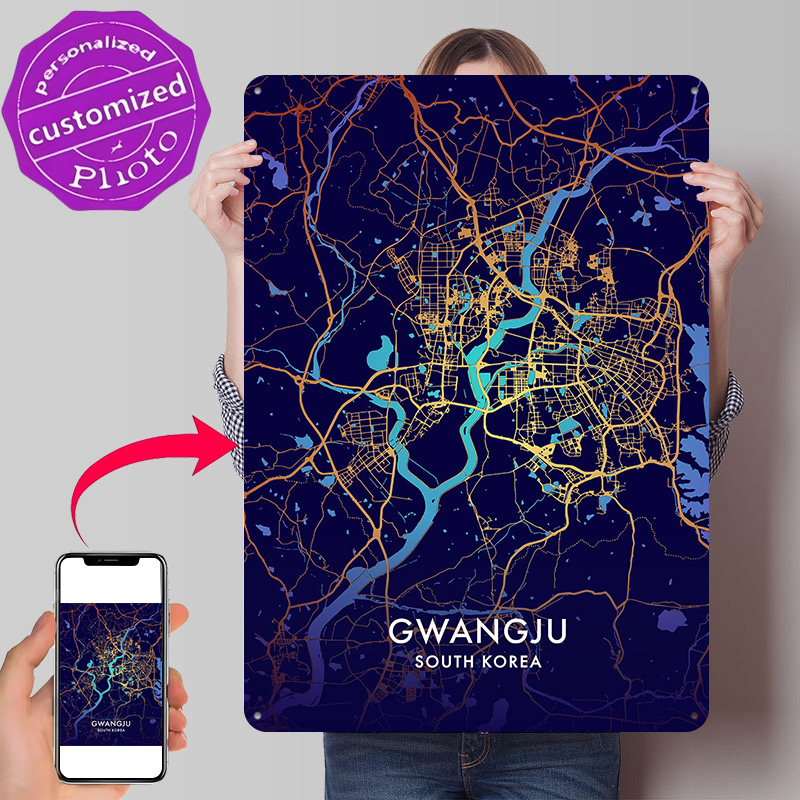 Custom Map Poster - Poster Logam Tekstur 3D Peta Kota
