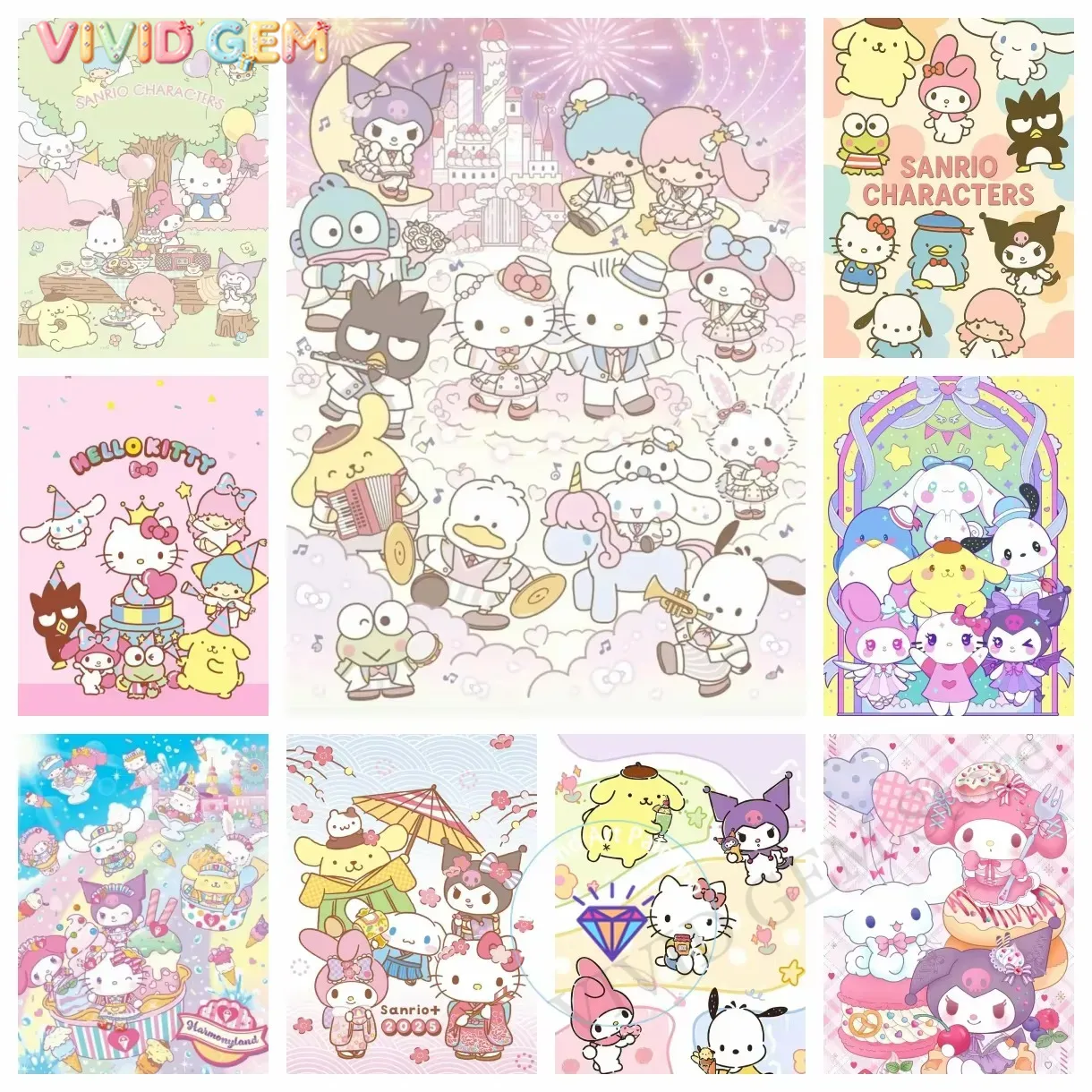 Photo Mosaic Print - Lukisan Berlian Koleksi Keluarga Sanrio, Mosaik