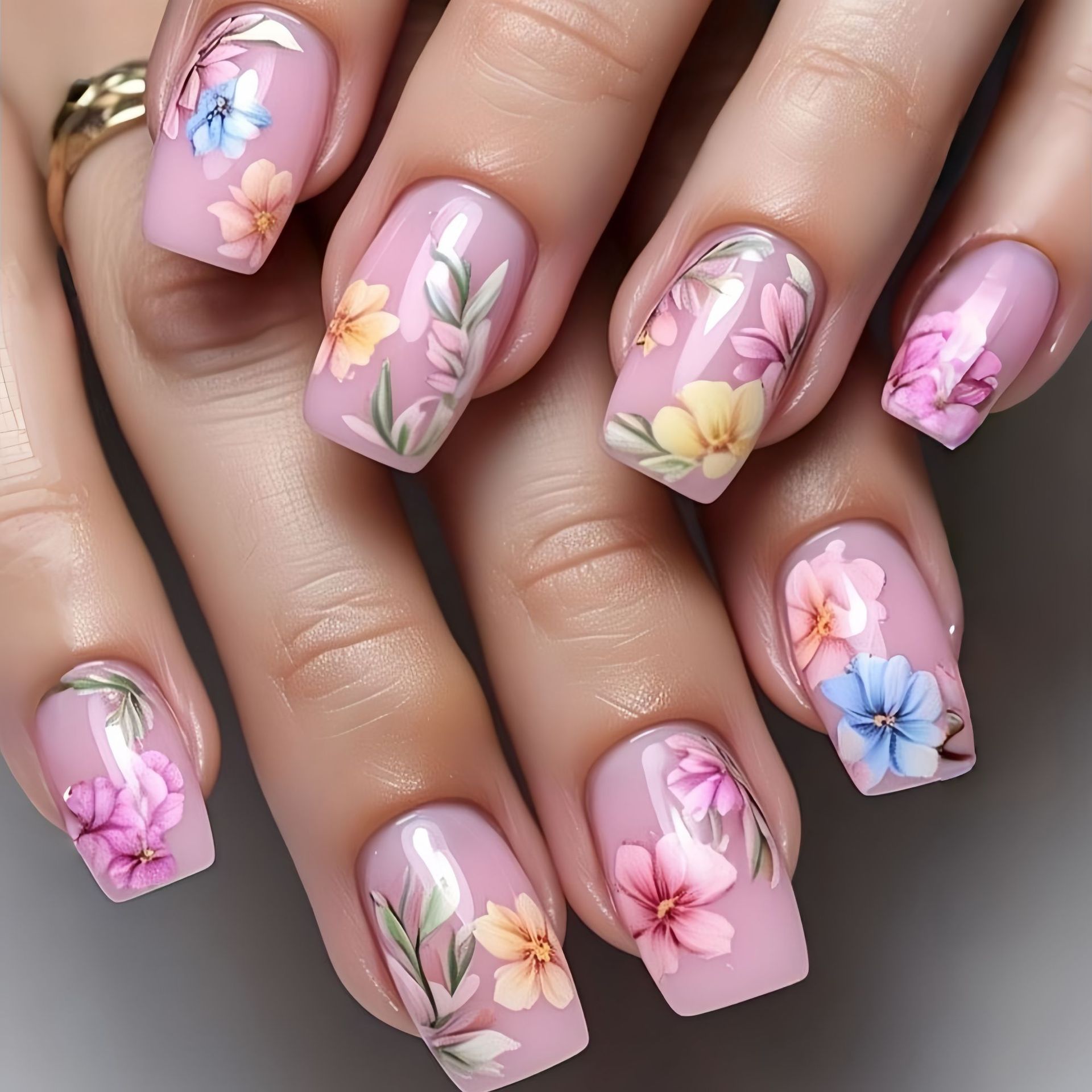 Pressed Flower Art - Kuku Palsu Sedang untuk Wanita dan