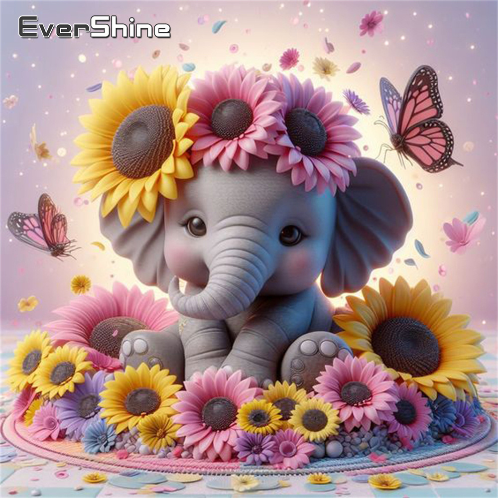 Photo Mosaic Print - Evershine gajah lukisan berlian hewan Cross