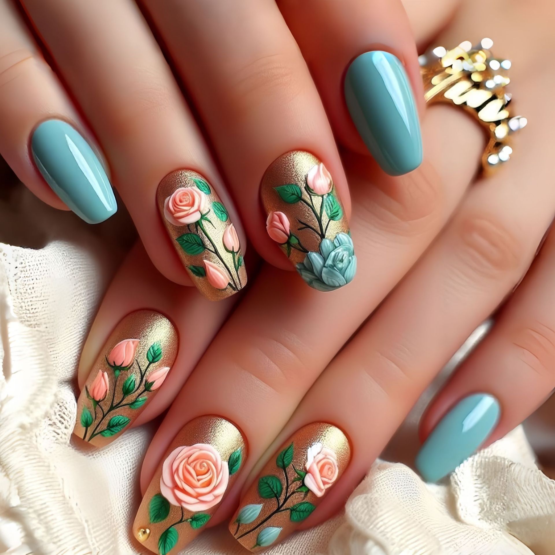 Pressed Flower Art - Kuku palsu sedang untuk wanita dan