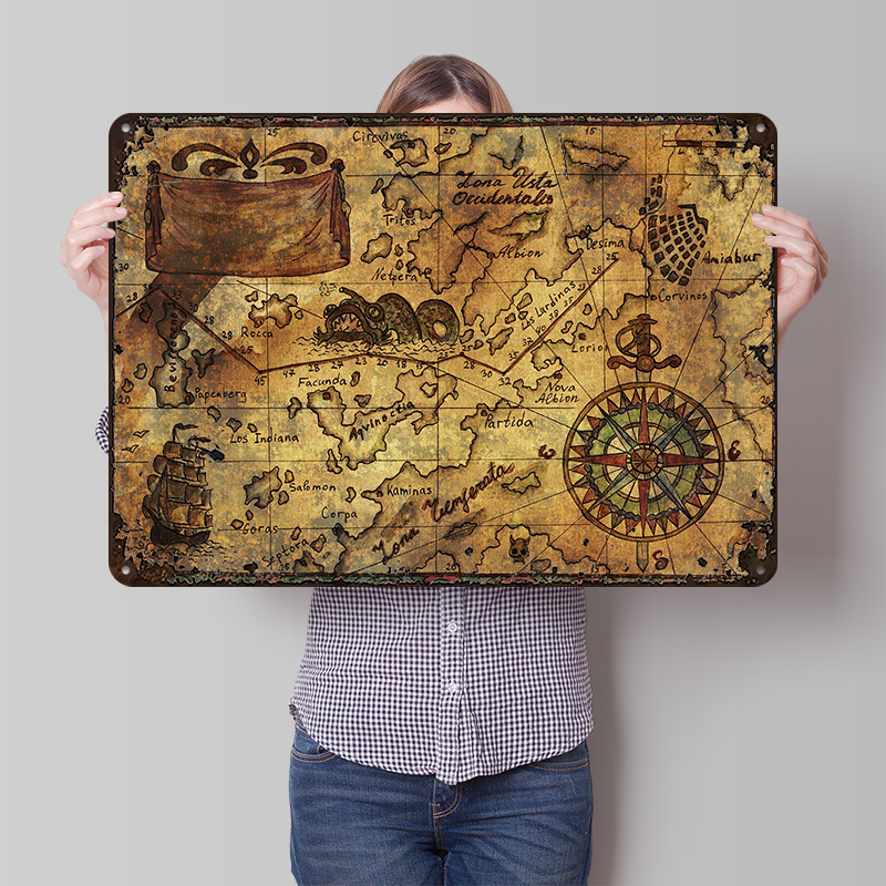Custom Map Poster - Peta Dunia Vintage Cetak Poster Kustom