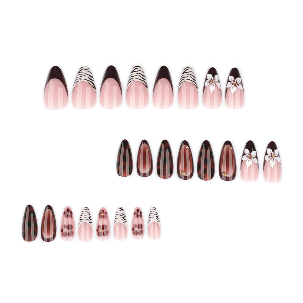24pcs Kuku Palsu French Tip Co - Pressed Flower Art ulasan dan harga